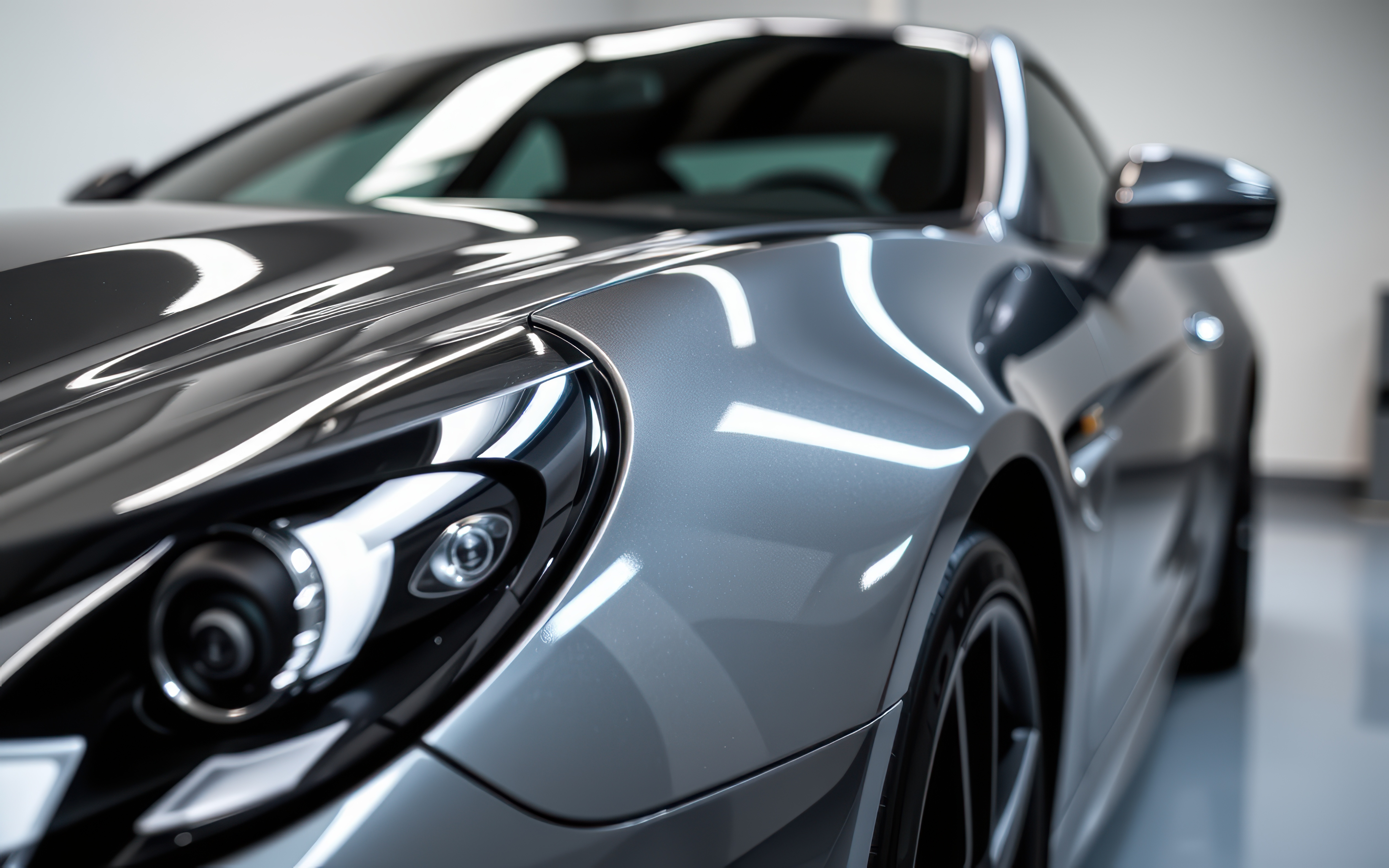 Protective durability coatings for extended lifespan concept. Sleek, modern sports car with shiny exterior and detailed features in a bright showroom.